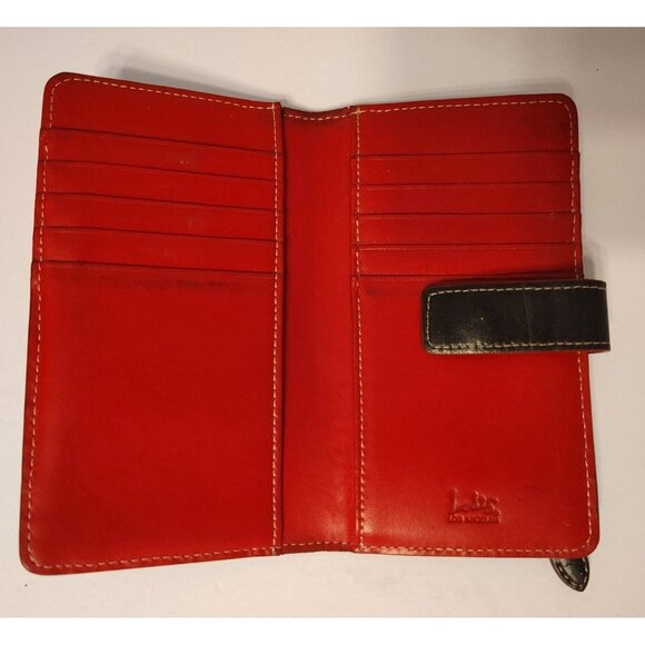 Lodis Black & Red Leather Credit Card Holder Wallet, Zip Pocket Snap Close READ - Picture 1 of 6